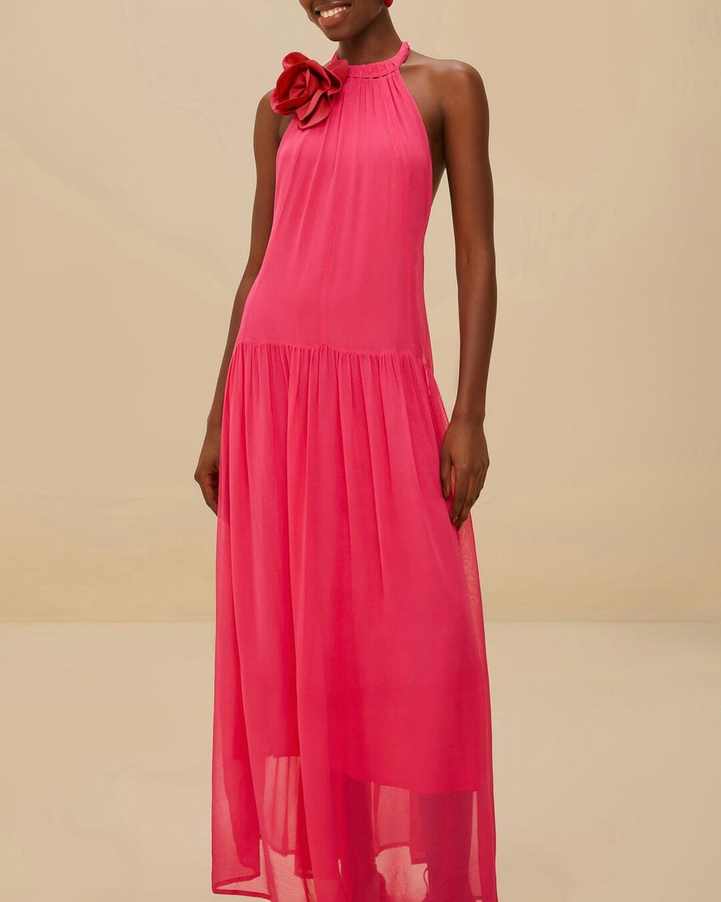 knee length dresses for ladies Pink Banana Leaves Maxi Dress – FARM Rio main image 1