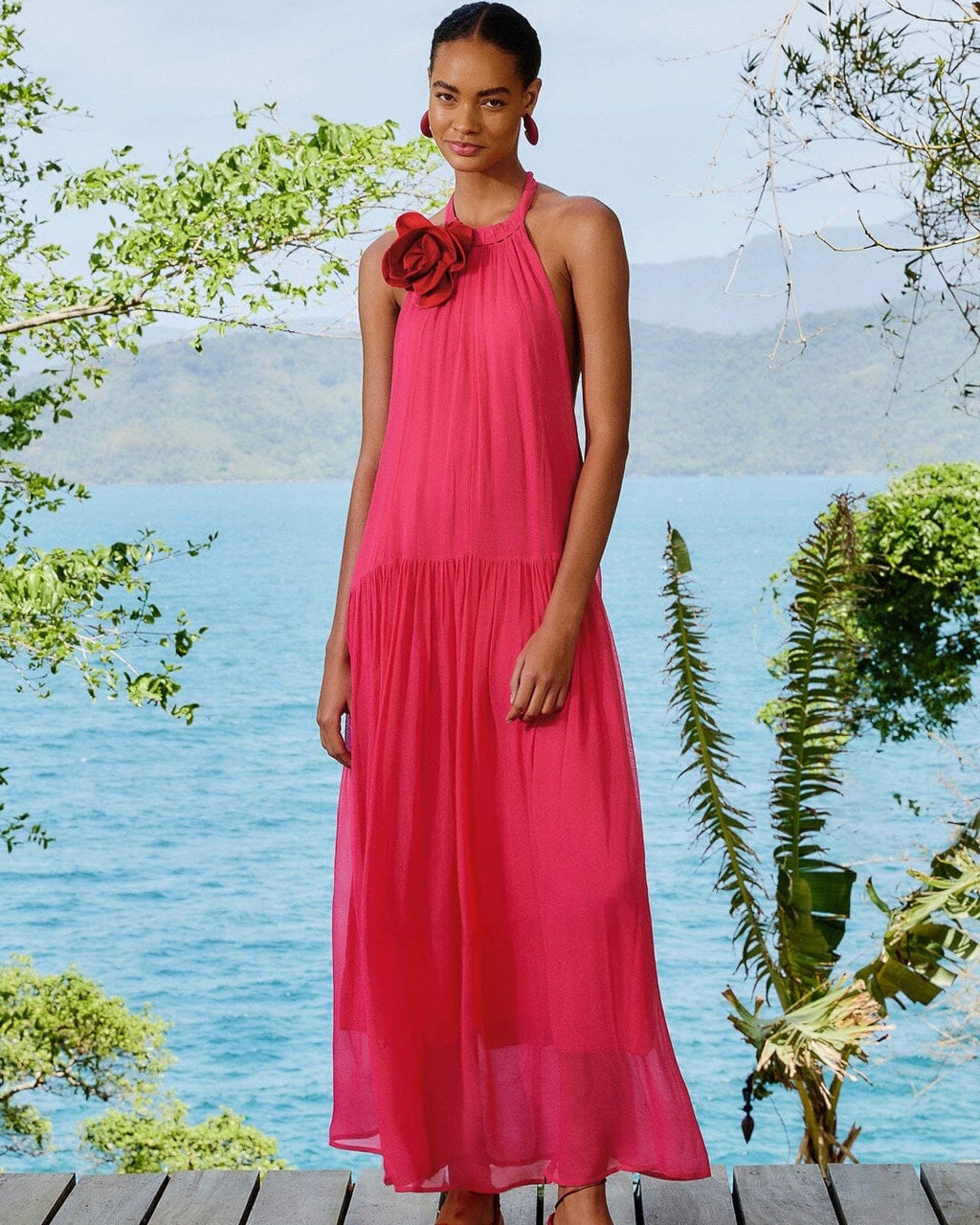 farm rio pink folk party maxi dress Farm Rio Pink Flower Maxi Dress – Monelle Vermont
