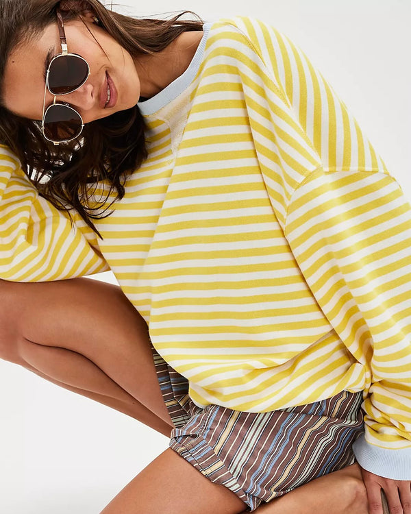 Free People Classic Striped Crew - Dandelion Combo