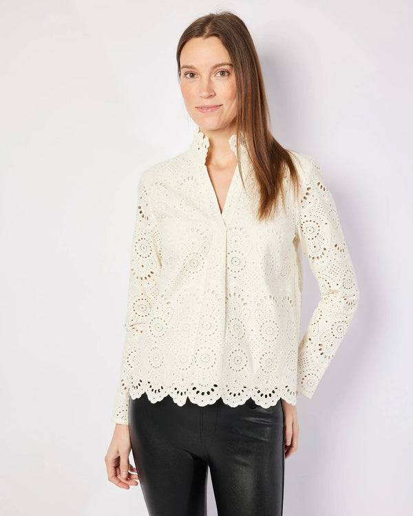 Sail to Sable Ivory Eyelet Scallop Hem Top