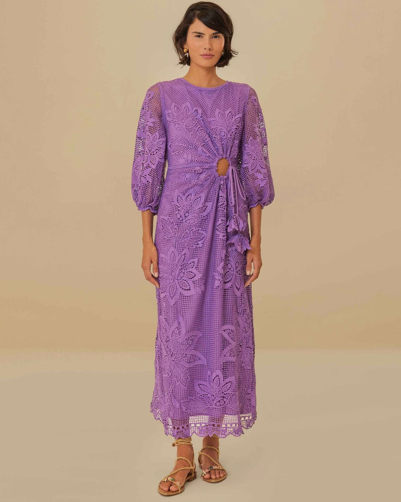 Farm Rio Lilac Cut Out Guipire Midi Dress