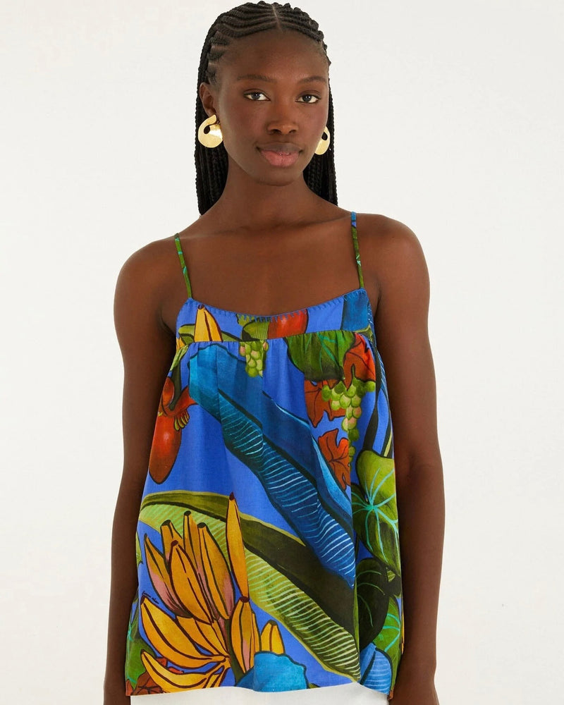 Farm Rio Banana Grapes Blue Sleeveless Tunic – Monelle Vermont