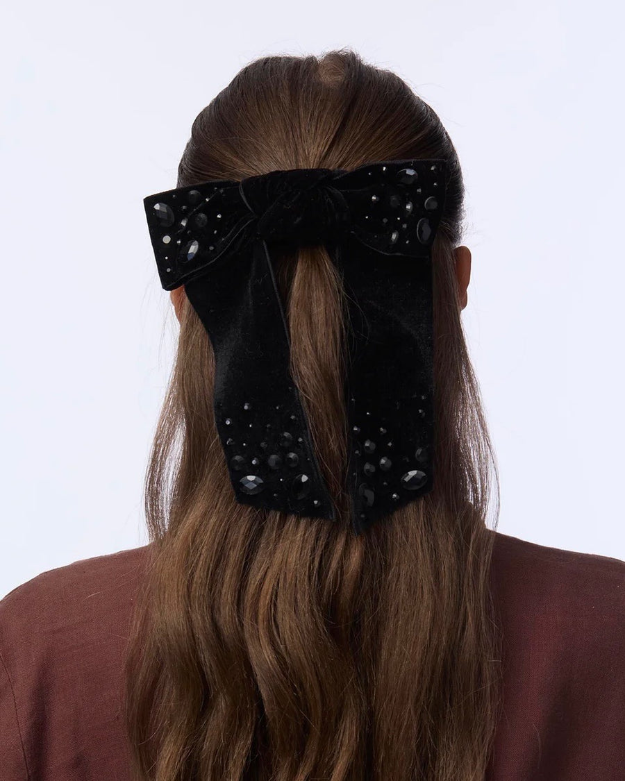 Lele Sadoughi Brown and Black Hair Accessories Lele Sadoughi Jet Pearl Embellished Antoinette Bow Barrette  main image 4