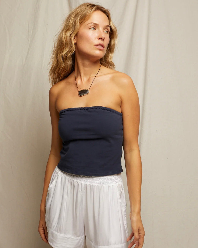 PWT Vera Cotton Spandex Tube Top in Navy