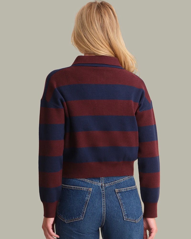 525 Lennon Double Collar Rugby Stripe Pullover - Oxblood Multi