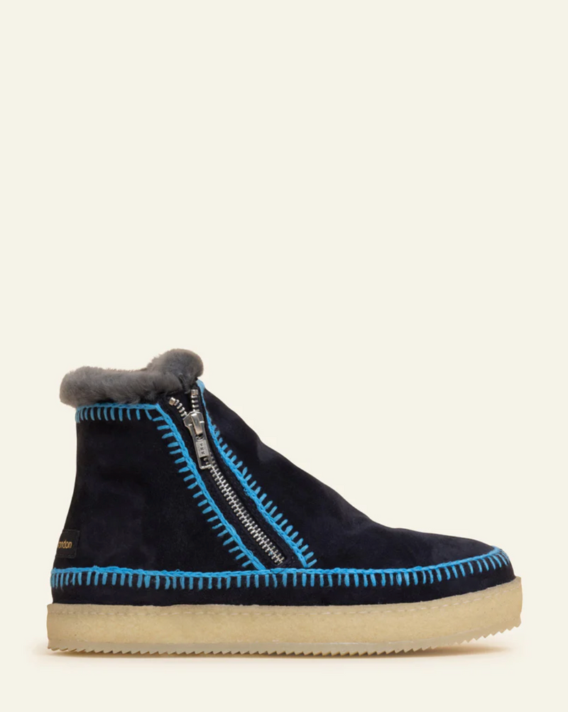 Laidback London Setsu Crochet Boot Navy Suede