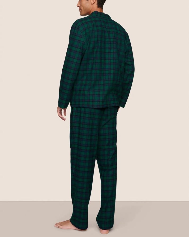 Eberjey Men's Flannel Long PJ Set in Black Watch Tartan