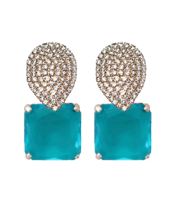 St. Armands Turquoise Retro Pave Crystal Gum Drop Statement Earrings
