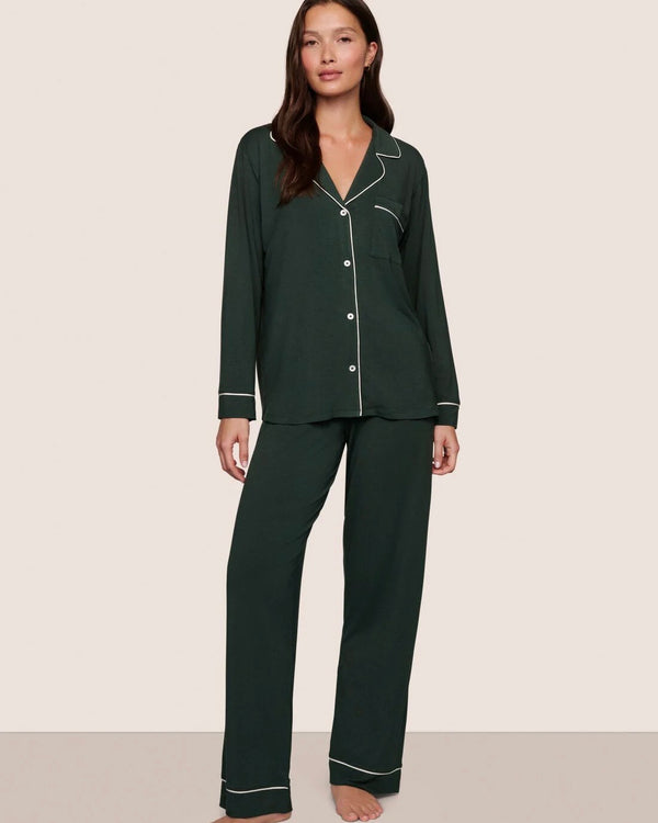Eberjey Gisele Long PJ Set in Pine/Ivory
