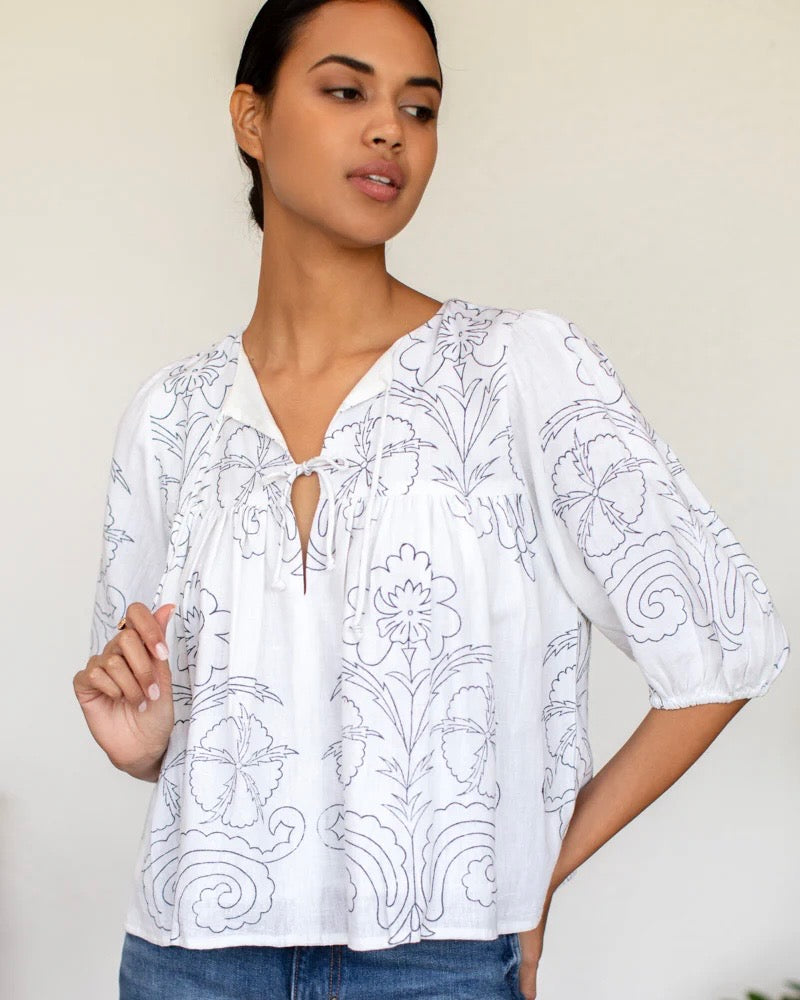 Emerson Fry Puff Isla Top in Maeve Outline Indigo