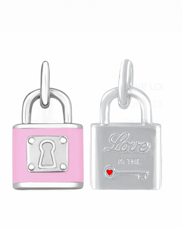 Sterling silver pink enamel love lock necklace pendant