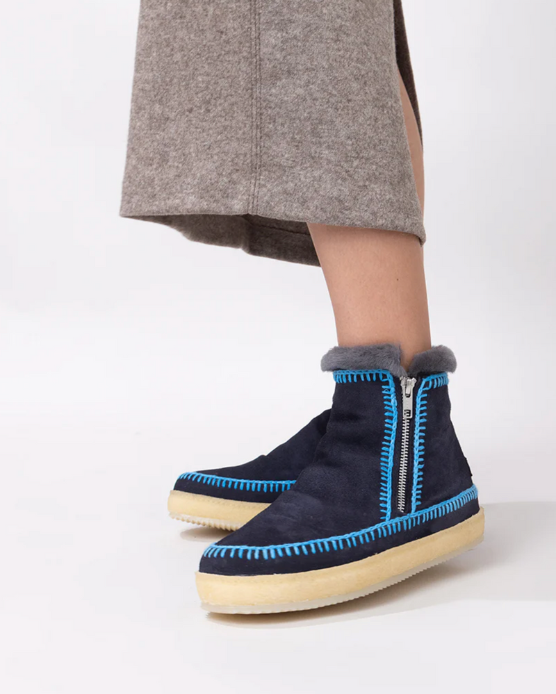 Laidback London Setsu Crochet Boot Navy Suede