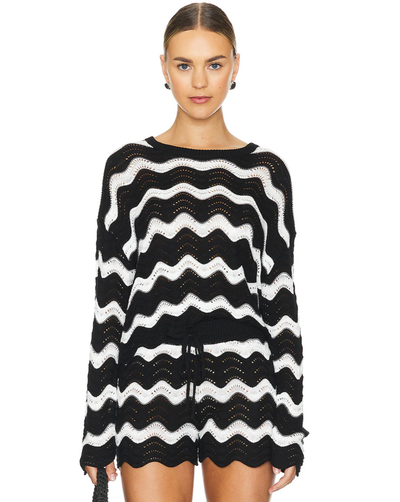 Beach Riot Balboa Beach Sweater Black & White Tides