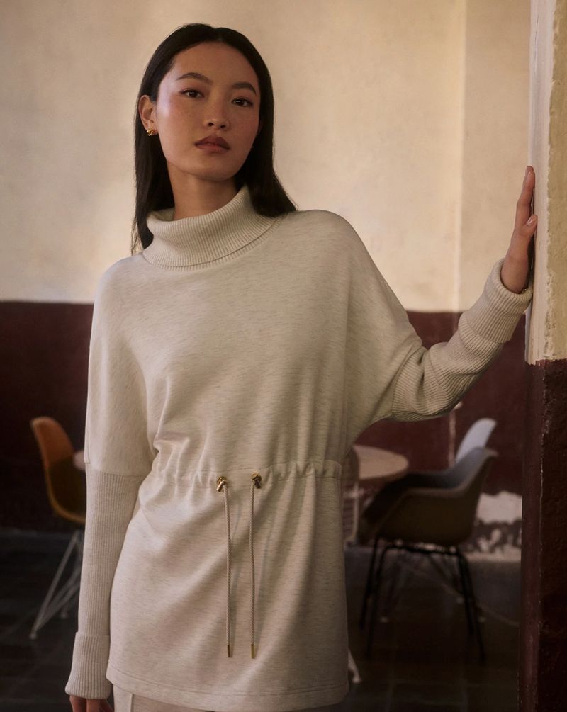 Varley Ethel Cinch Waist Sweat in Ivory Marl