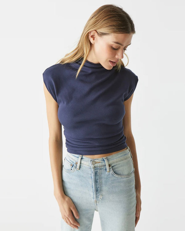 Michael Stars Amara Mock Neck Powershoulder Top