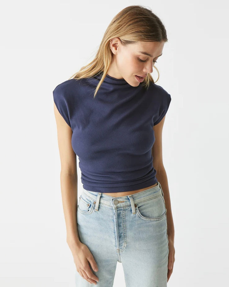 Michael Stars Amara Mock Neck Powershoulder Top