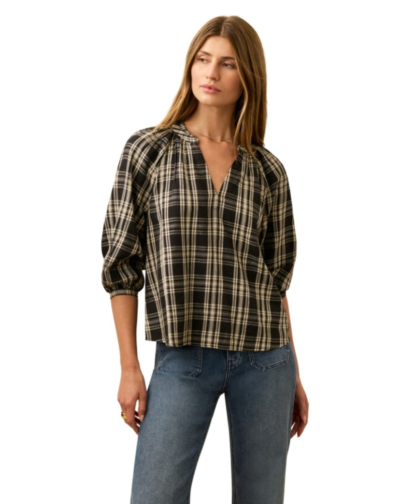 Faherty Portia Blouse in Black & White Plaid