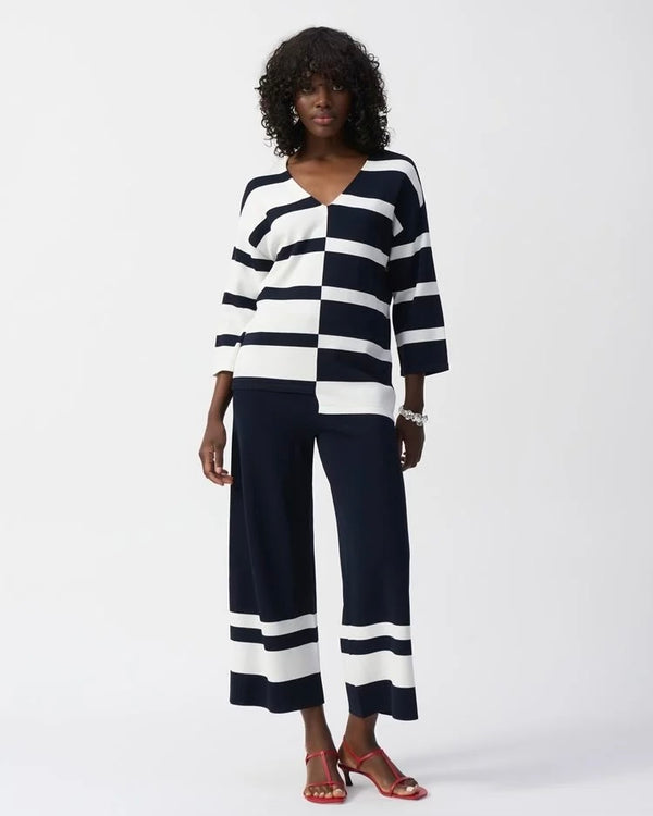 Jospeh Ribkoff Striped Sweater Knit V-Neck Pullover