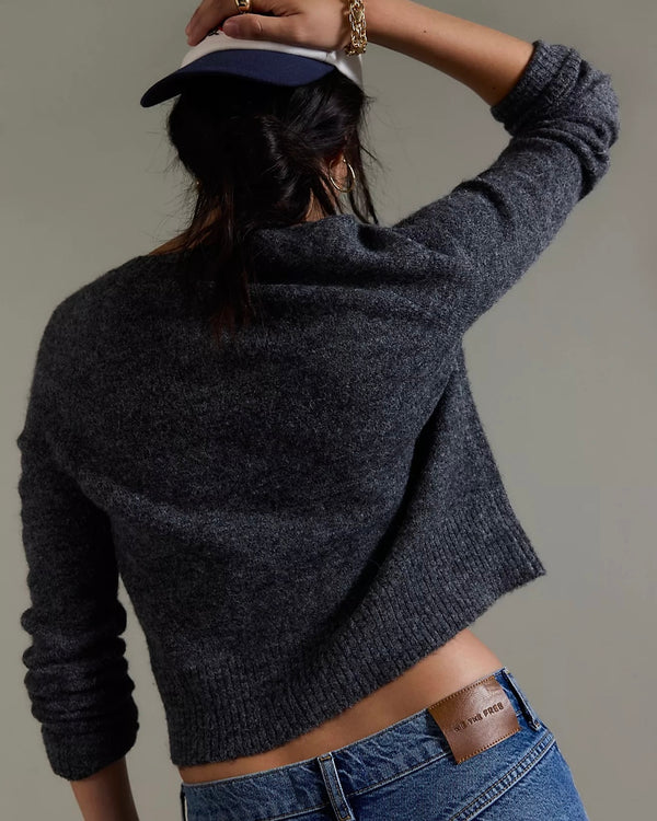 Free People School Girl Cardi in Charcoal Grey
