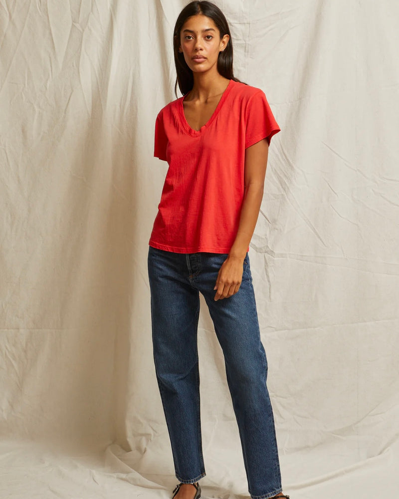 PWT Hendrix Boxy V Neck Tee in Poppy Red