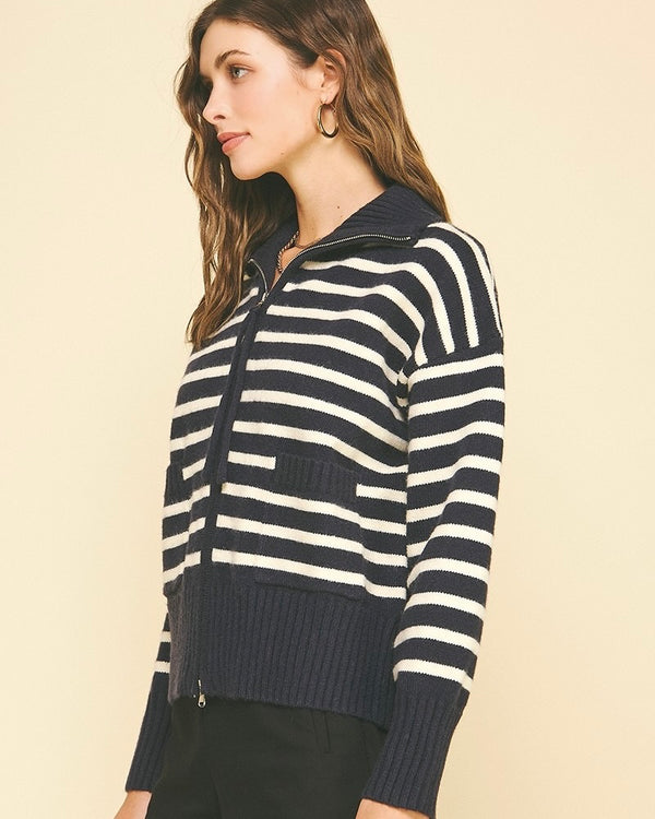 PINCH Striped Zip Up Sweater