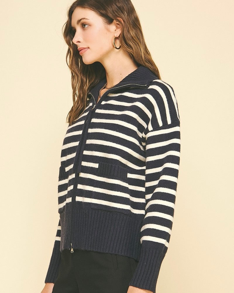 PINCH Striped Zip Up Sweater