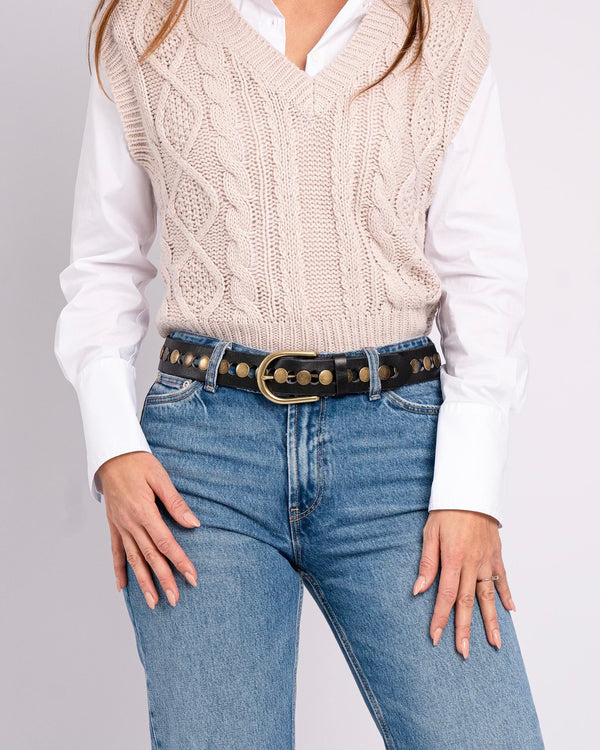 Amsterdam Heritage Jasmyn All Over Gold Studded Full Grain Leather Belt