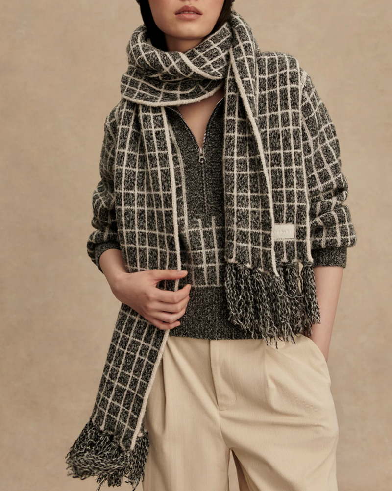 Varley Lindsey Check Knit Scarf in Charcoal Marl
