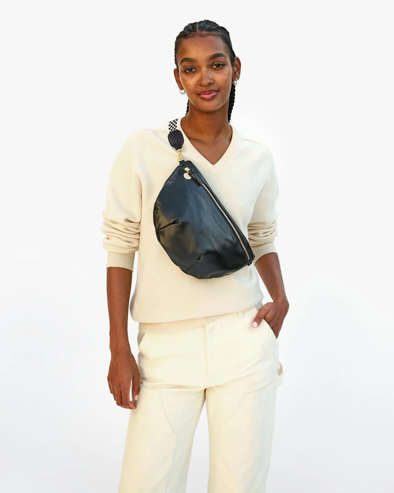 Clare V. Adjustable Crossbody Strap - Checkered Black/Cream