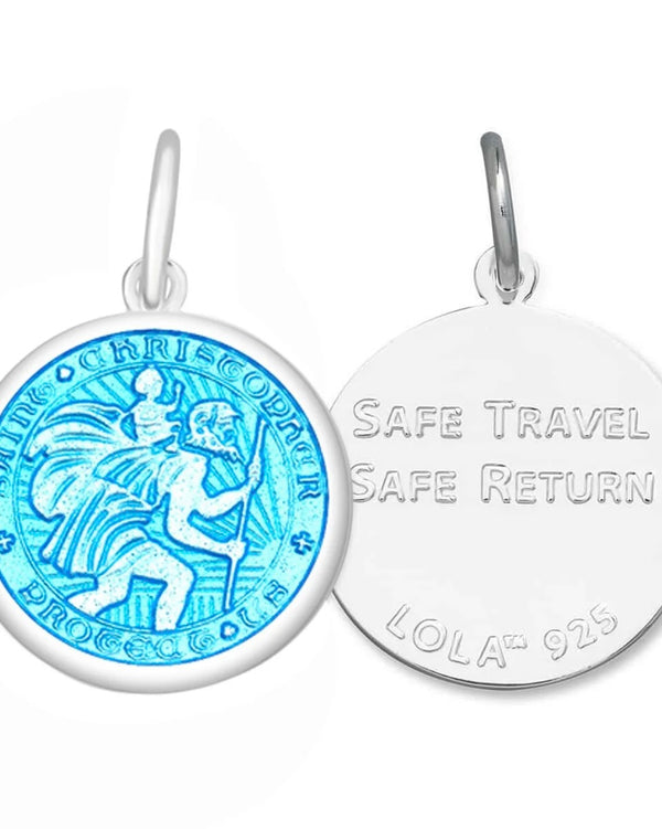 LOLA St. Christopher Light Blue/Silver 19mm Pendant