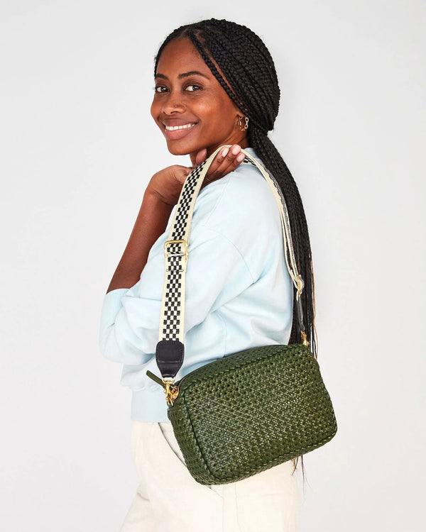 Clare V. Adjustable Crossbody Strap - Checkered Black/Cream