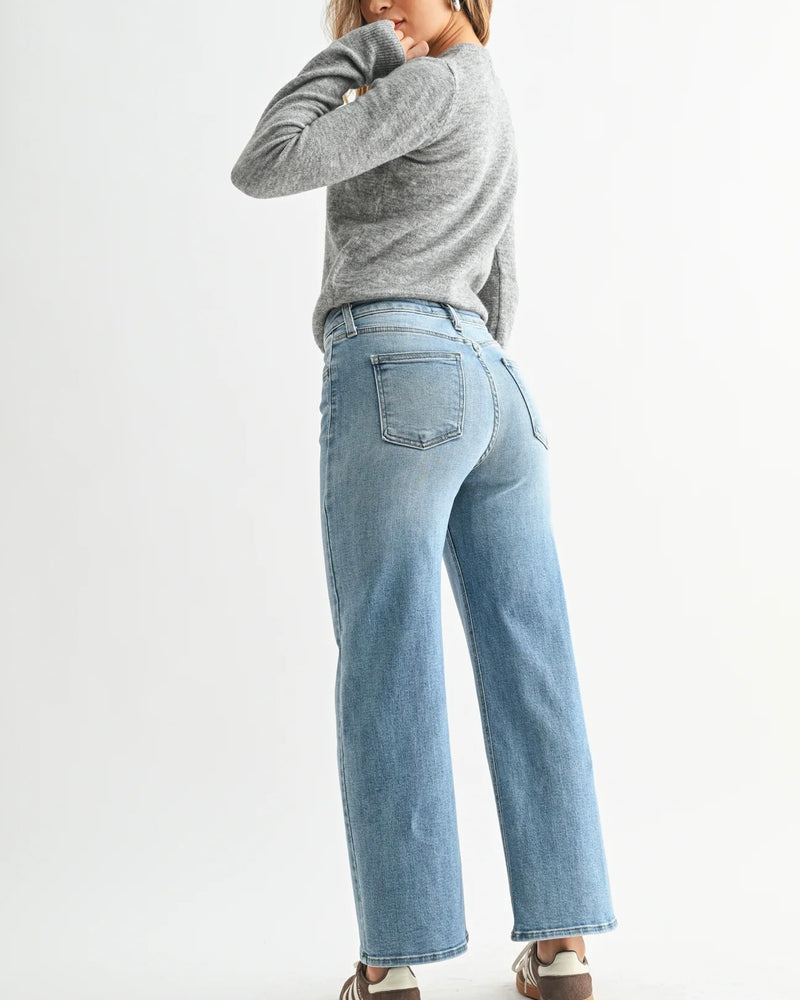 JBD Mid Rise Slim Wide Leg in Medium Denim