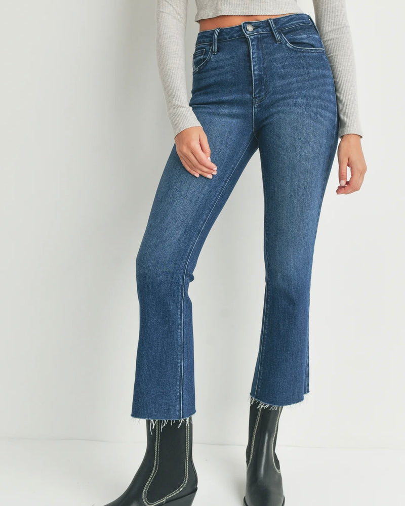 JBD High Rise Tonal Crop Flare in Dark Denim