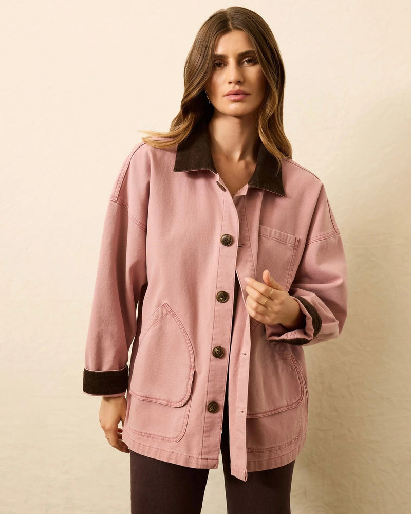 Faherty Sunwashed Canvas Barn Jacket in Nostalgia Rose