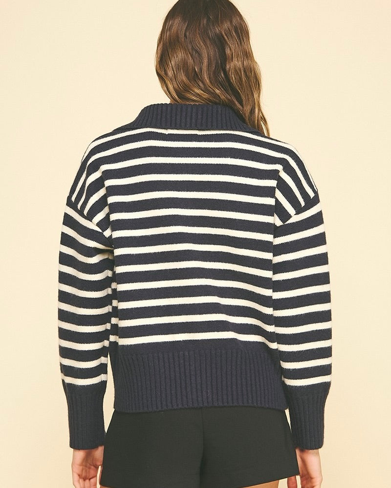 PINCH Striped Zip Up Sweater