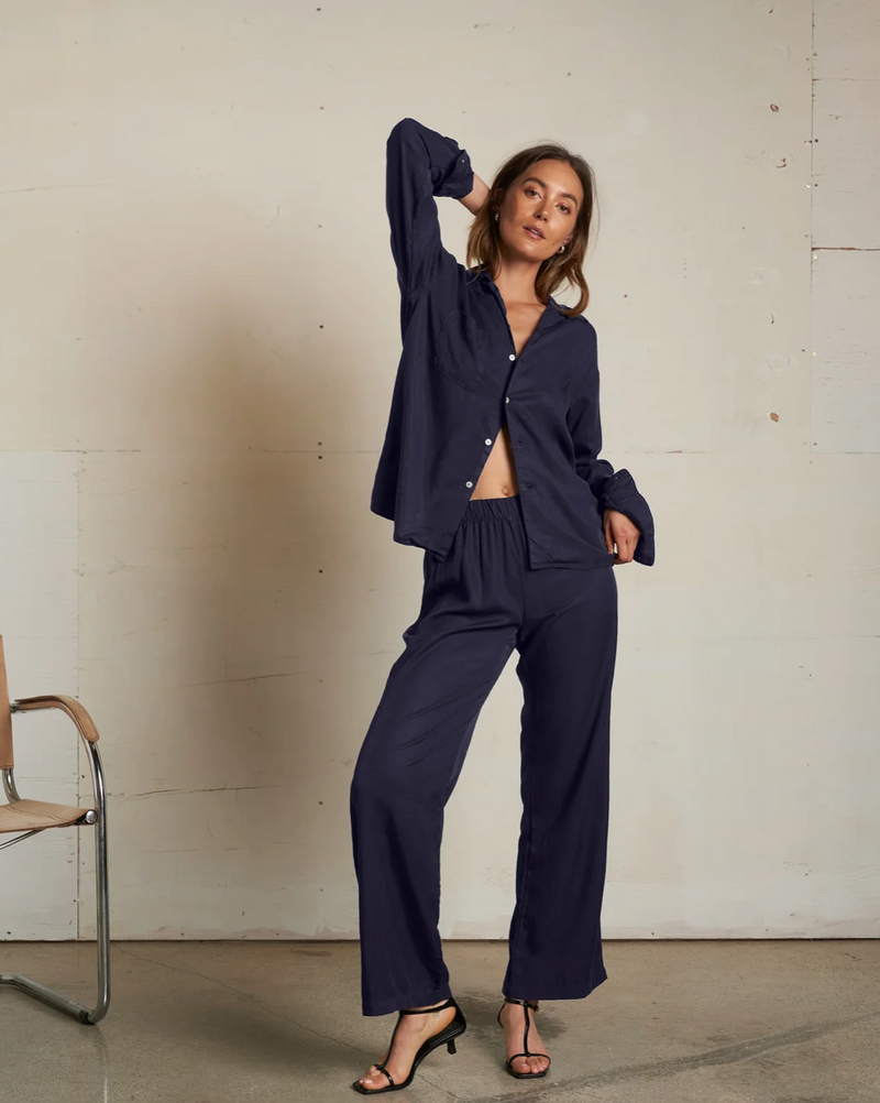 PWT Melody Tencel Long Sleeve Button Up in Navy