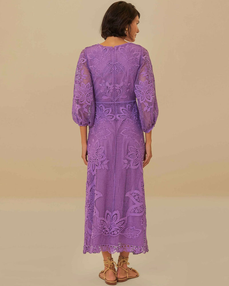 Farm Rio Lilac Cut Out Guipire Midi Dress