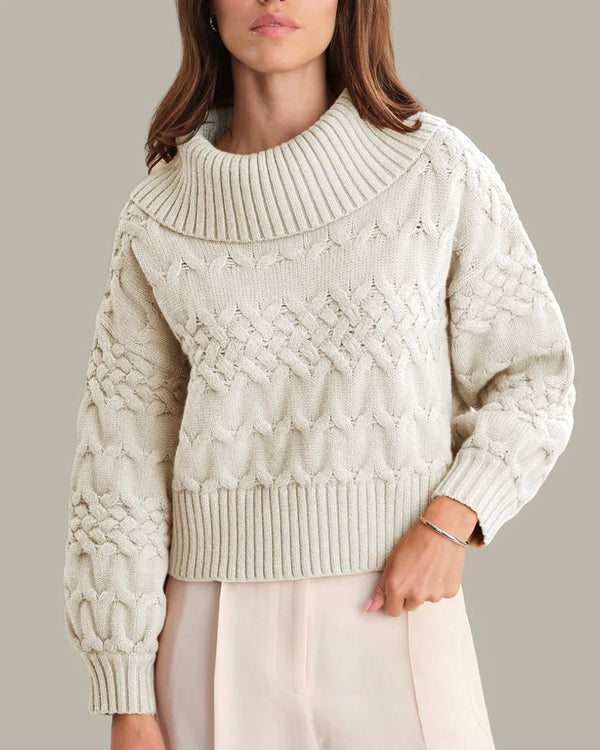 525 Maureen Mixed Cable Cowl Neck Pullover