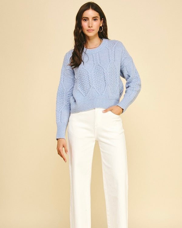 PINCH Textured Crop Knit Sweater in Baby Blue