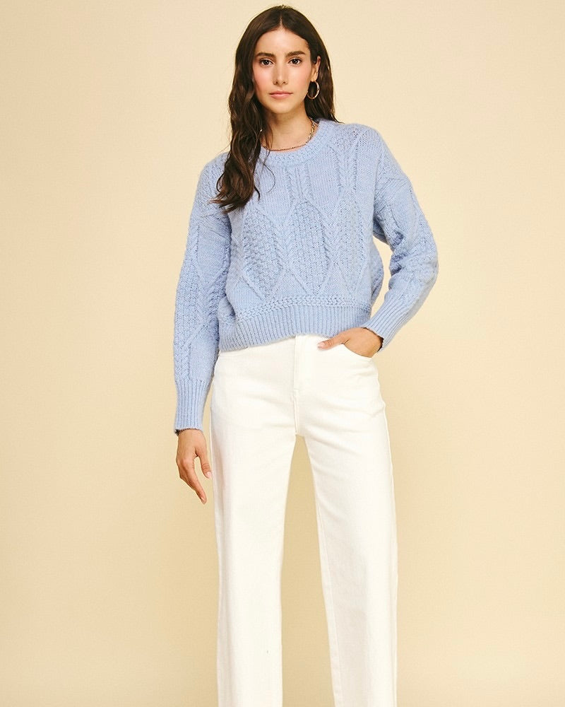 PINCH Textured Crop Knit Sweater in Baby Blue