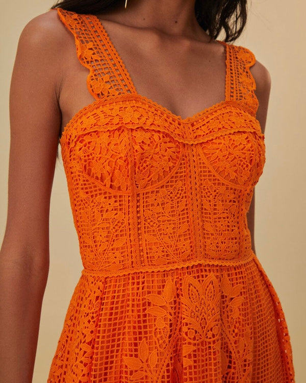 Farm Rio Orange Guipire Sleeveless Maxi Dress