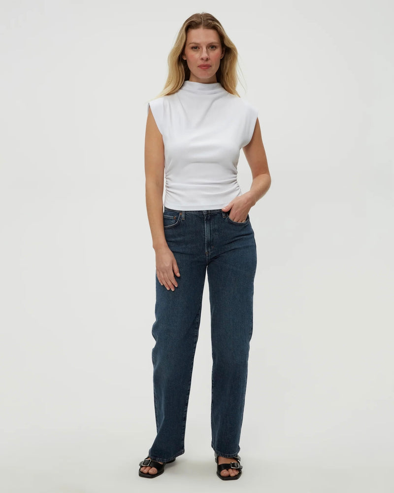 Michael Stars Amara Mock Neck Powershoulder Top