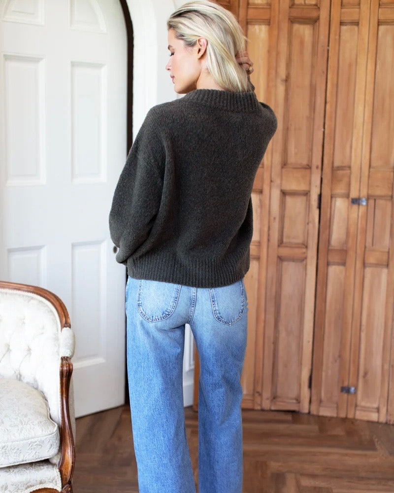 Emerson Fry Boxy V Neck Sweater in Olive Wool