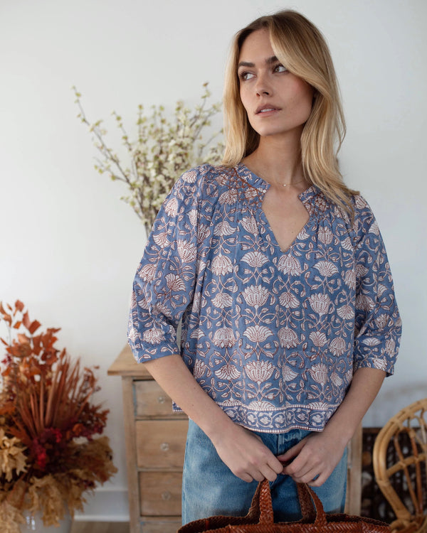 Marea Cordelia Top in Blue Indigo Lotus