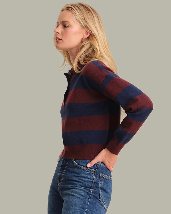 525 Lennon Double Collar Rugby Stripe Pullover - Oxblood Multi