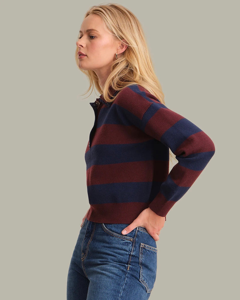 525 Lennon Double Collar Rugby Stripe Pullover - Oxblood Multi