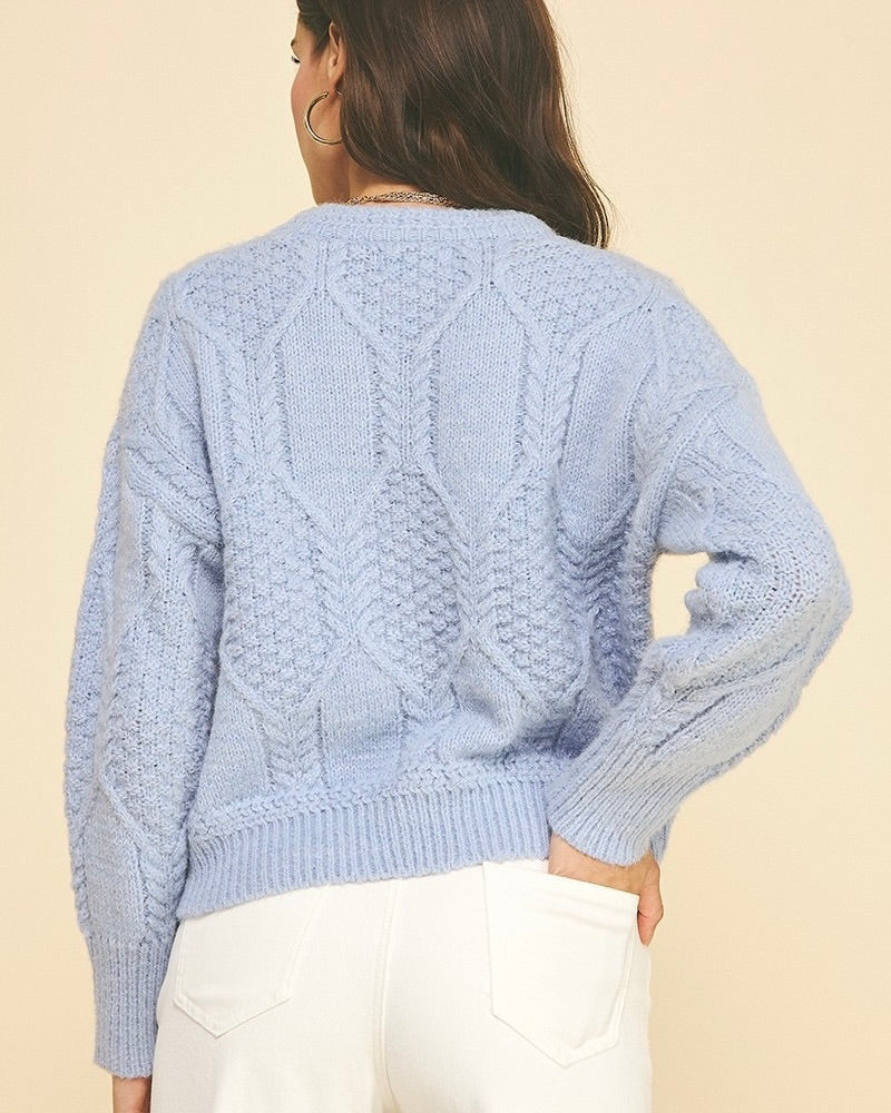 PINCH Textured Crop Knit Sweater in Baby Blue