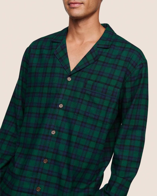 Eberjey Men's Flannel Long PJ Set in Black Watch Tartan