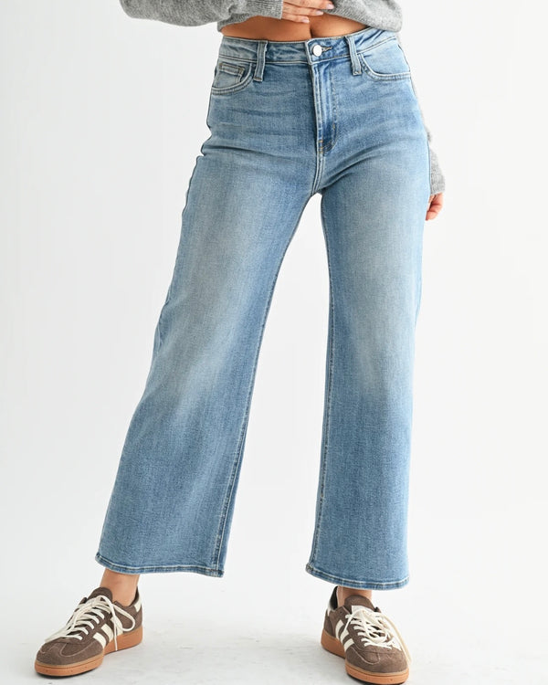 JBD Mid Rise Slim Wide Leg in Medium Denim