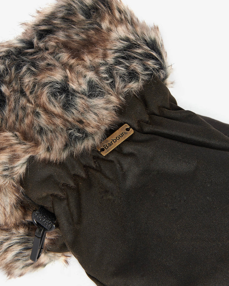 Barbour Wax Mittens with Fur Trim